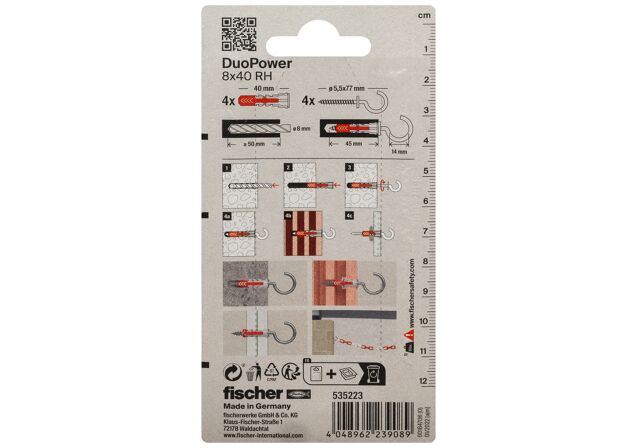 Verpackung: "fischer DuoPower 8 x 40 RH mit Rundhaken"