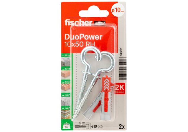 Packaging: "fischer DuoPower 10 x 50 RH with round hook"