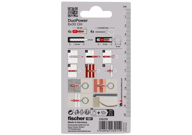 Verpackung: "fischer DuoPower 6 x 30 OH mit Ösenhaken"