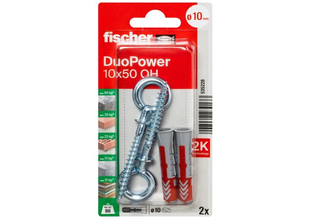 Packaging: "fischer DuoPower 10 x 50 OH with eye hook"