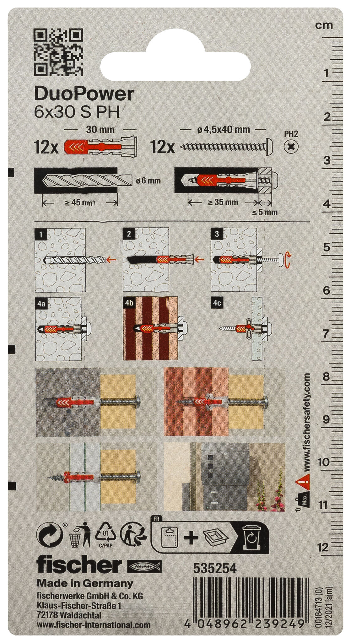 Verpackung: "fischer DuoPower 6 x 30 S PH"