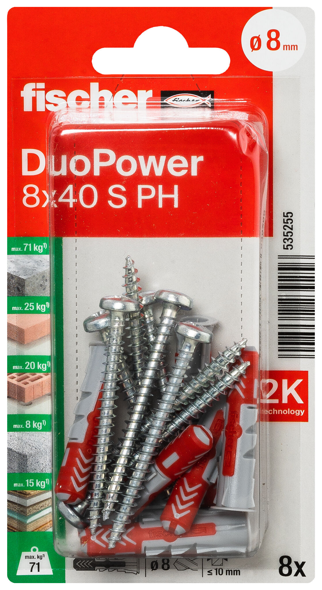 Verpackung: "fischer DuoPower 8 x 40 S PH"