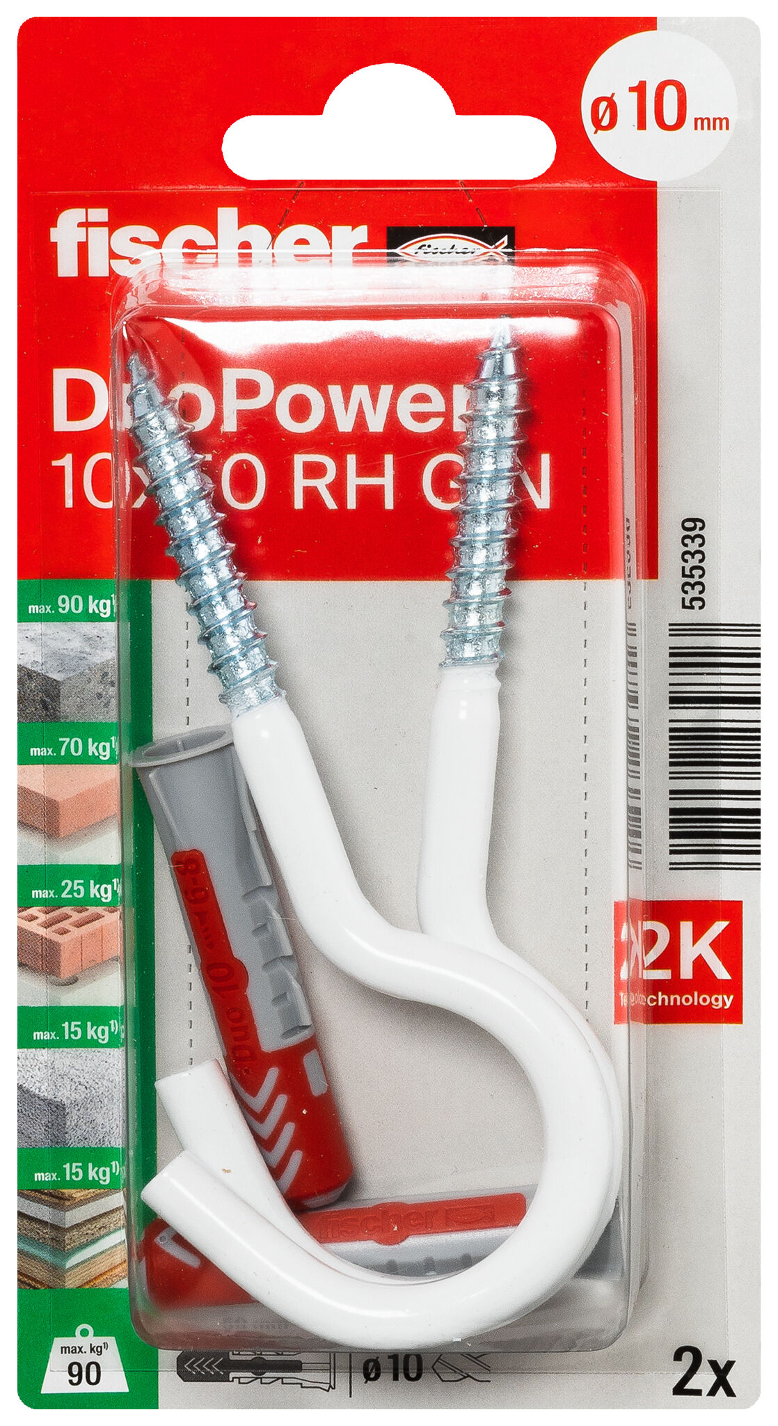 Verpackung: "fischer DuoPower 10 x 50 RH G mit Rundhaken, groß, nylonbeschichtet"