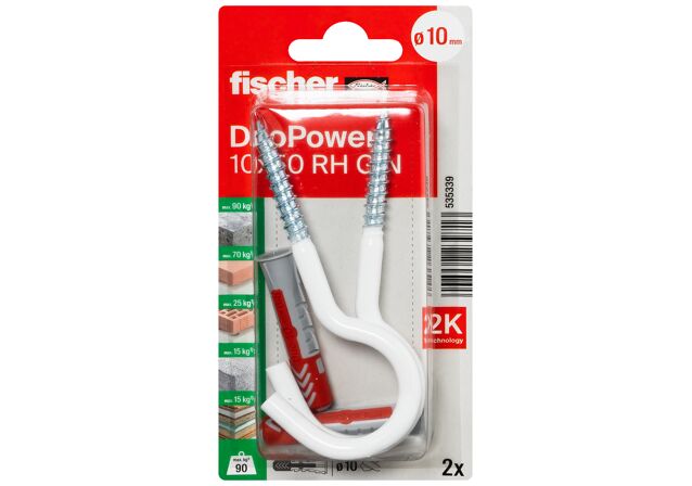 Packaging: "fischer DuoPower 10 x 50 RH G with round hook, nylon coated"