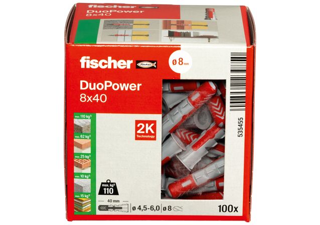 Packaging: "fischer DuoPower 8X40 Νάιλον βύσμα"
