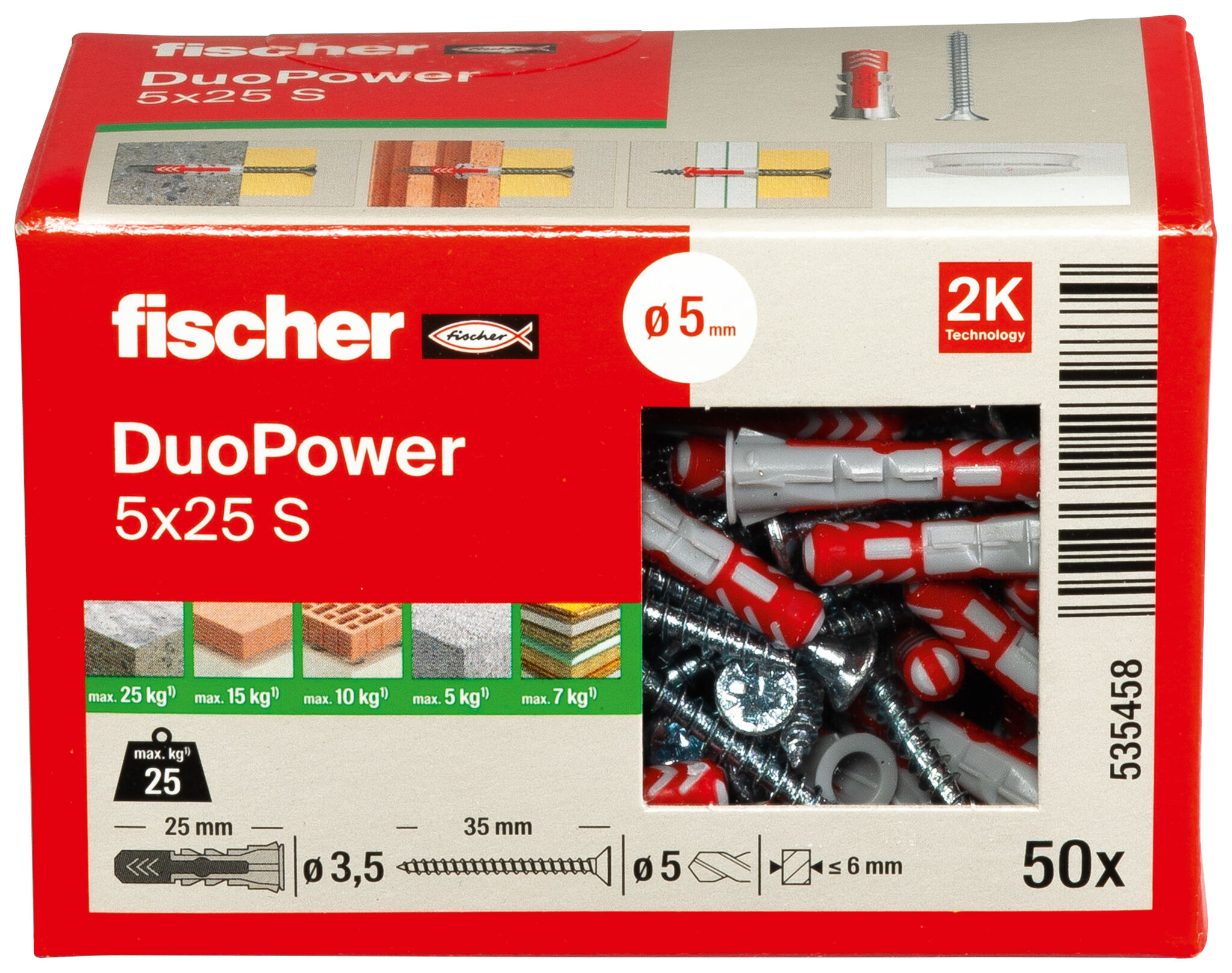 Packaging: "fischer DuoPower 5 x 25 S LD csavarral"