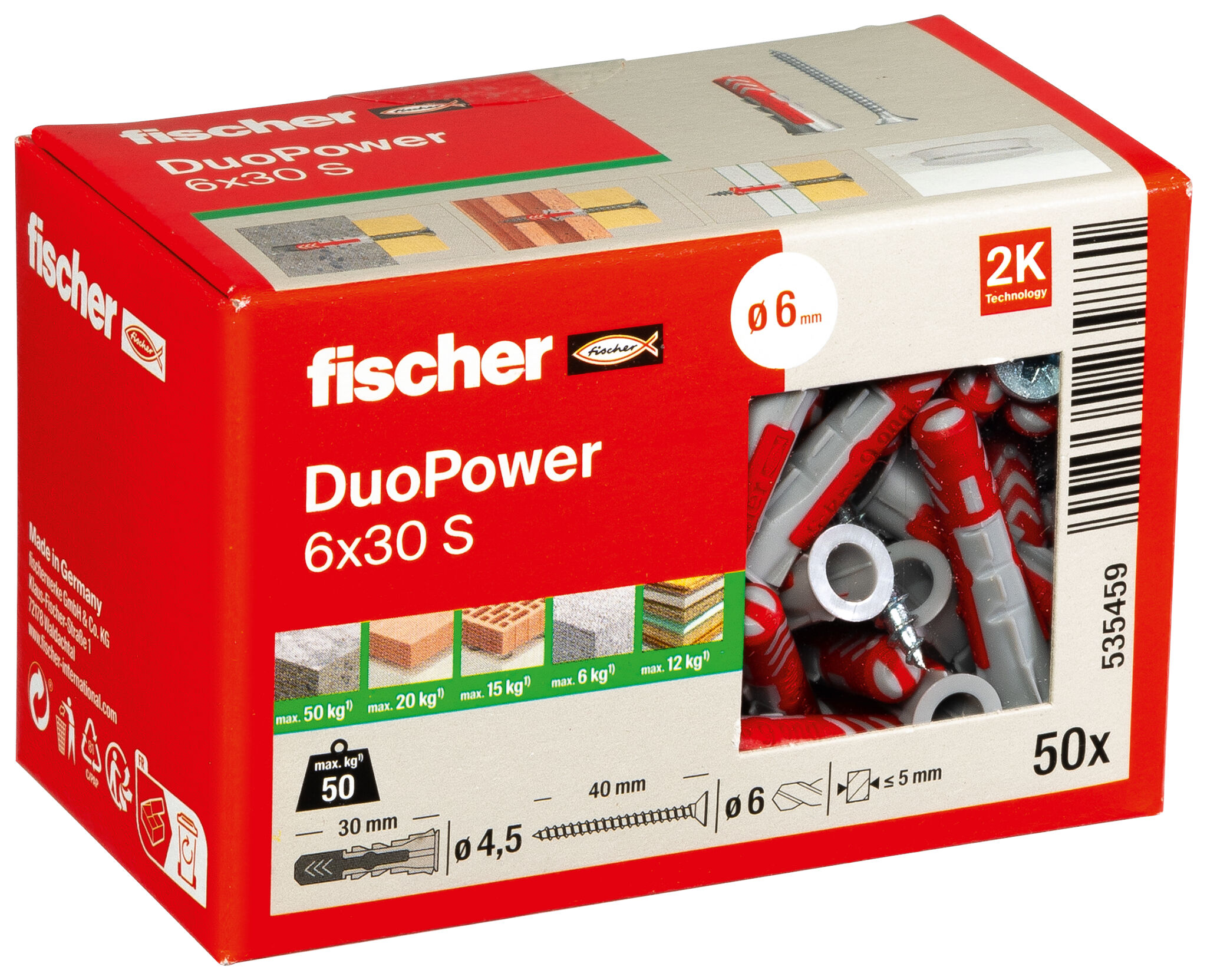 Verpackung: "fischer DuoPower 6 x 30 S mit Schraube"