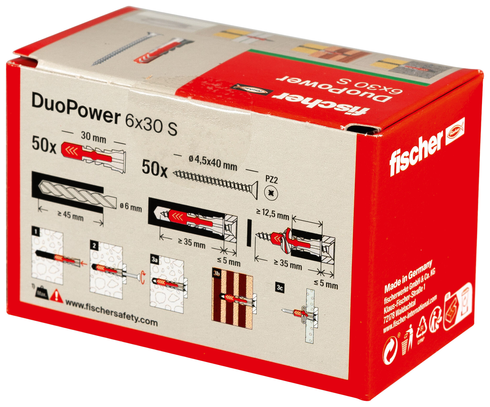 Verpackung: "fischer DuoPower 6 x 30 S mit Schraube"
