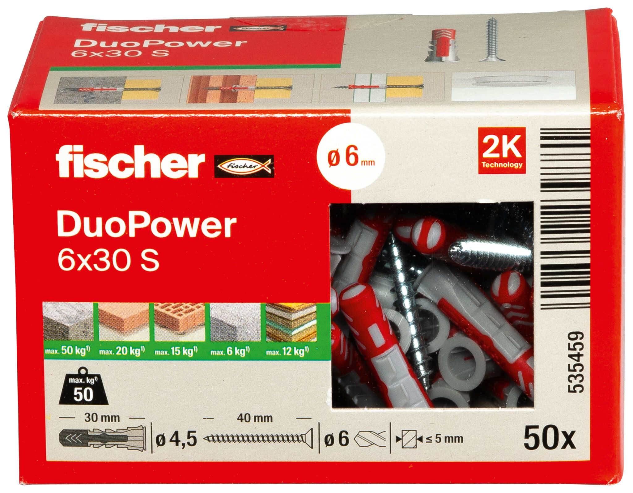 Verpackung: "fischer DuoPower 6 x 30 S mit Schraube"