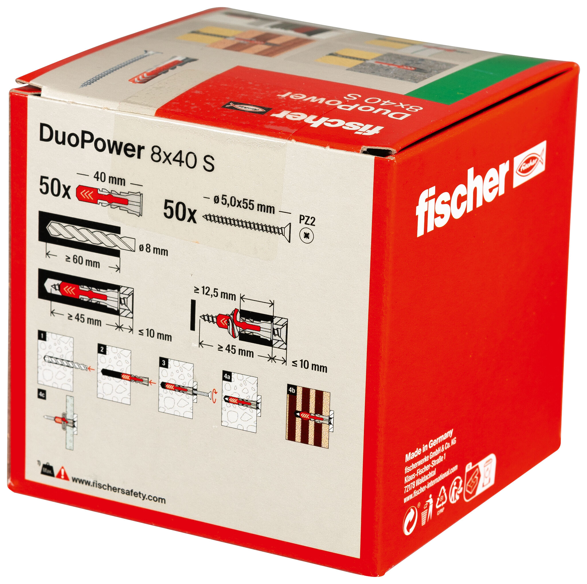 Verpackung: "fischer DuoPower 8 x 40 S mit Schraube"