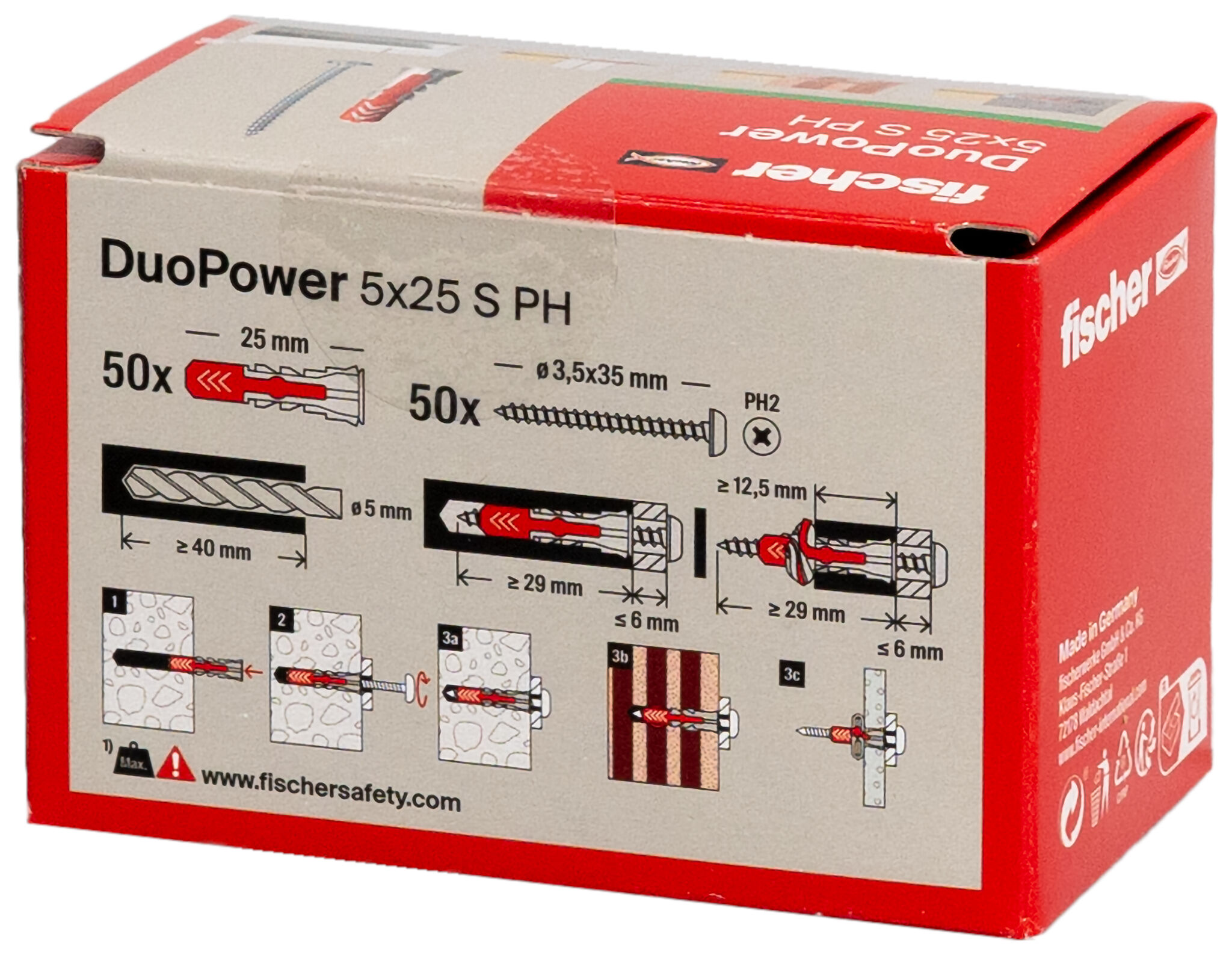 Verpackung: "fischer DuoPower 5 x 25 PH mit Panhead-Schraube"