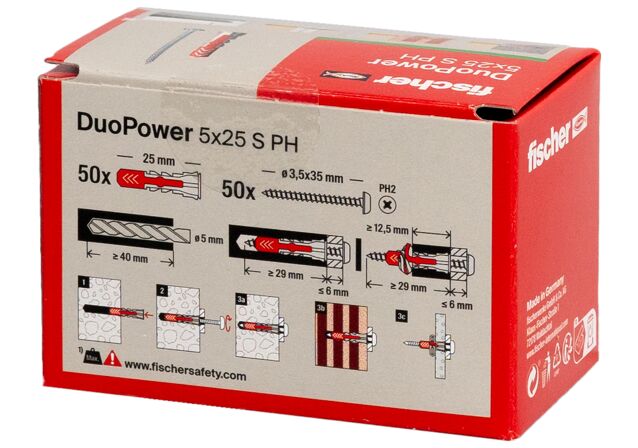 Packaging: "Cheville bi-matière DuoPower 5 x 25 PH avec vis"