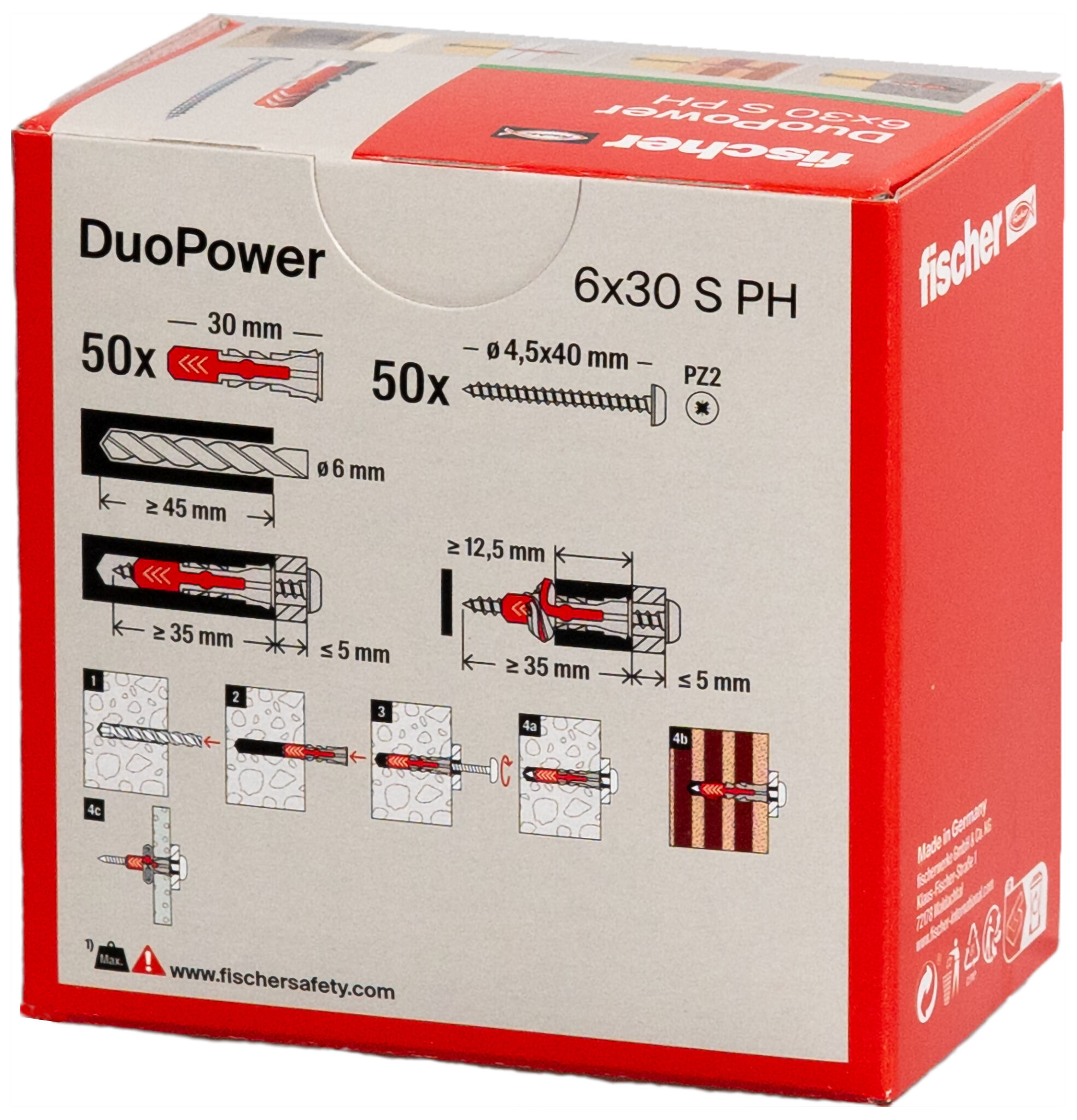 Verpackung: "fischer DuoPower 6 x 30 PH mit Panhead-Schraube"