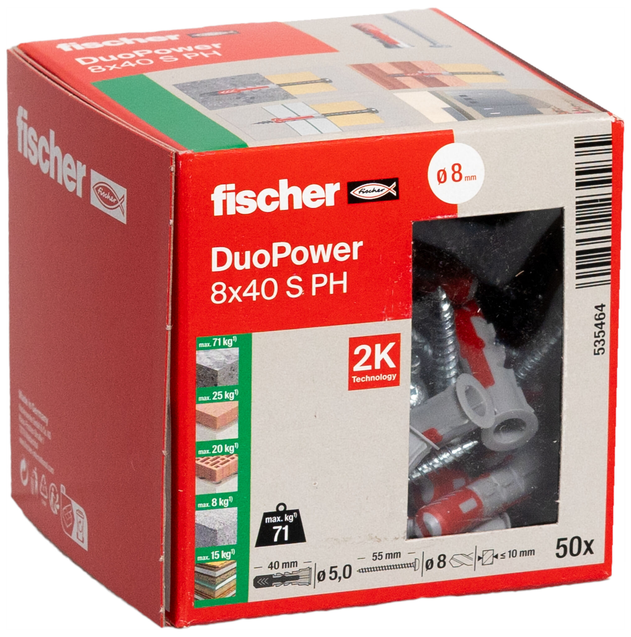 Verpackung: "fischer DuoPower 8 x 40 PH mit Panhead-Schraube"