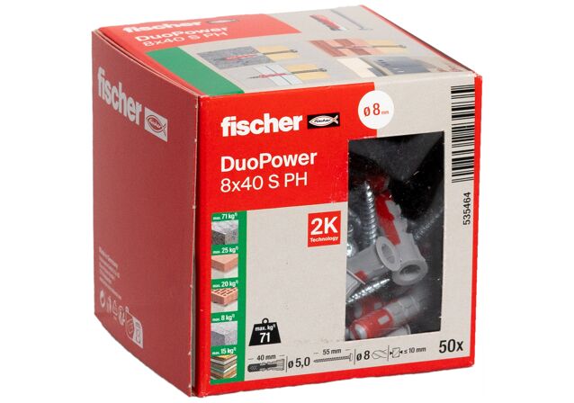 Packaging: "Cheville bi-matière DuoPower 8 x 40 PH avec vis"