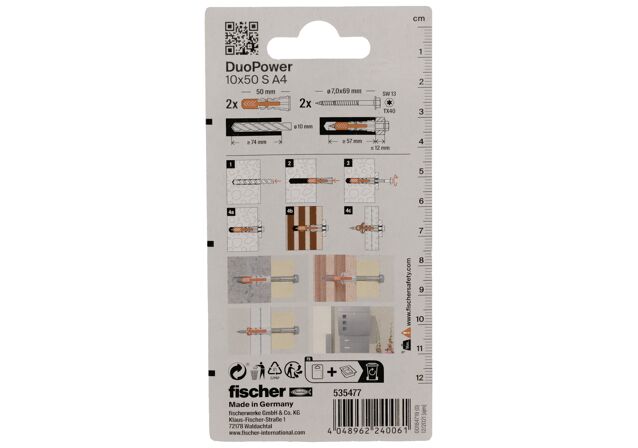 Packaging: "fischer DuoPower 10 x 50 S screw A4 stainless steel"