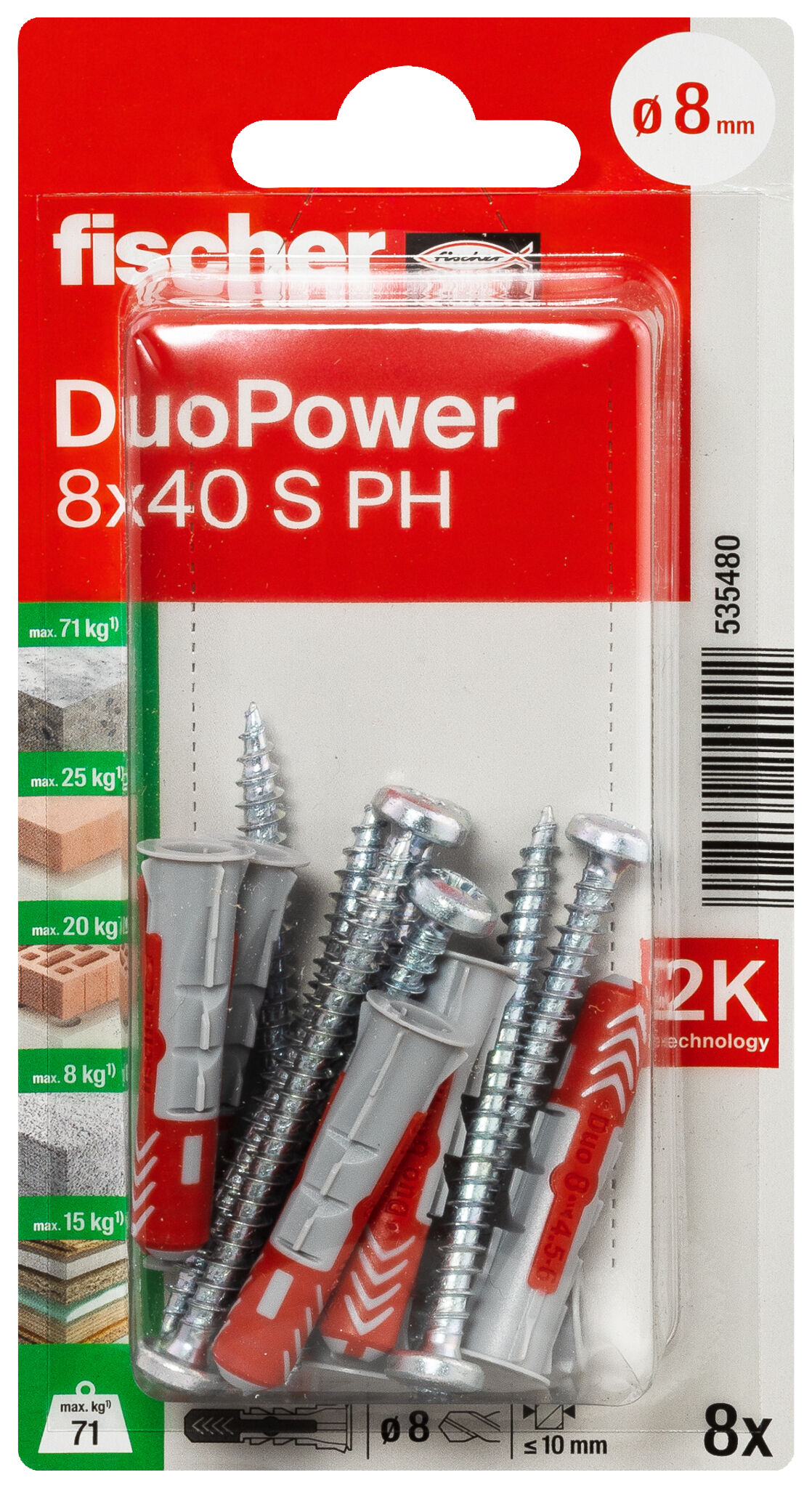 Verpackung: "fischer DuoPower 8 x 40 S PH"
