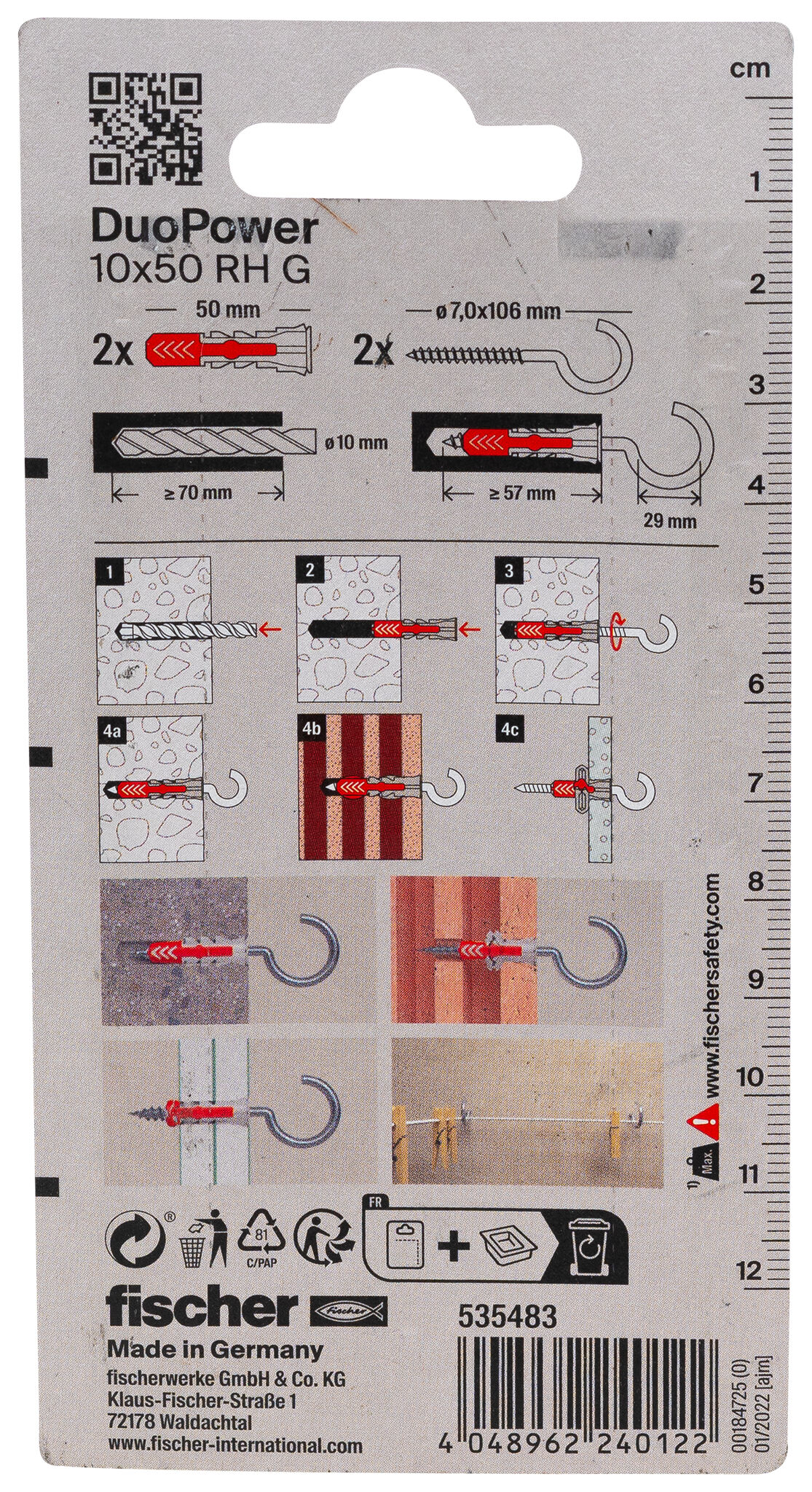 Packaging: "fischer DuoPower 10 x 50 RH G, 원형 헤드 후크"