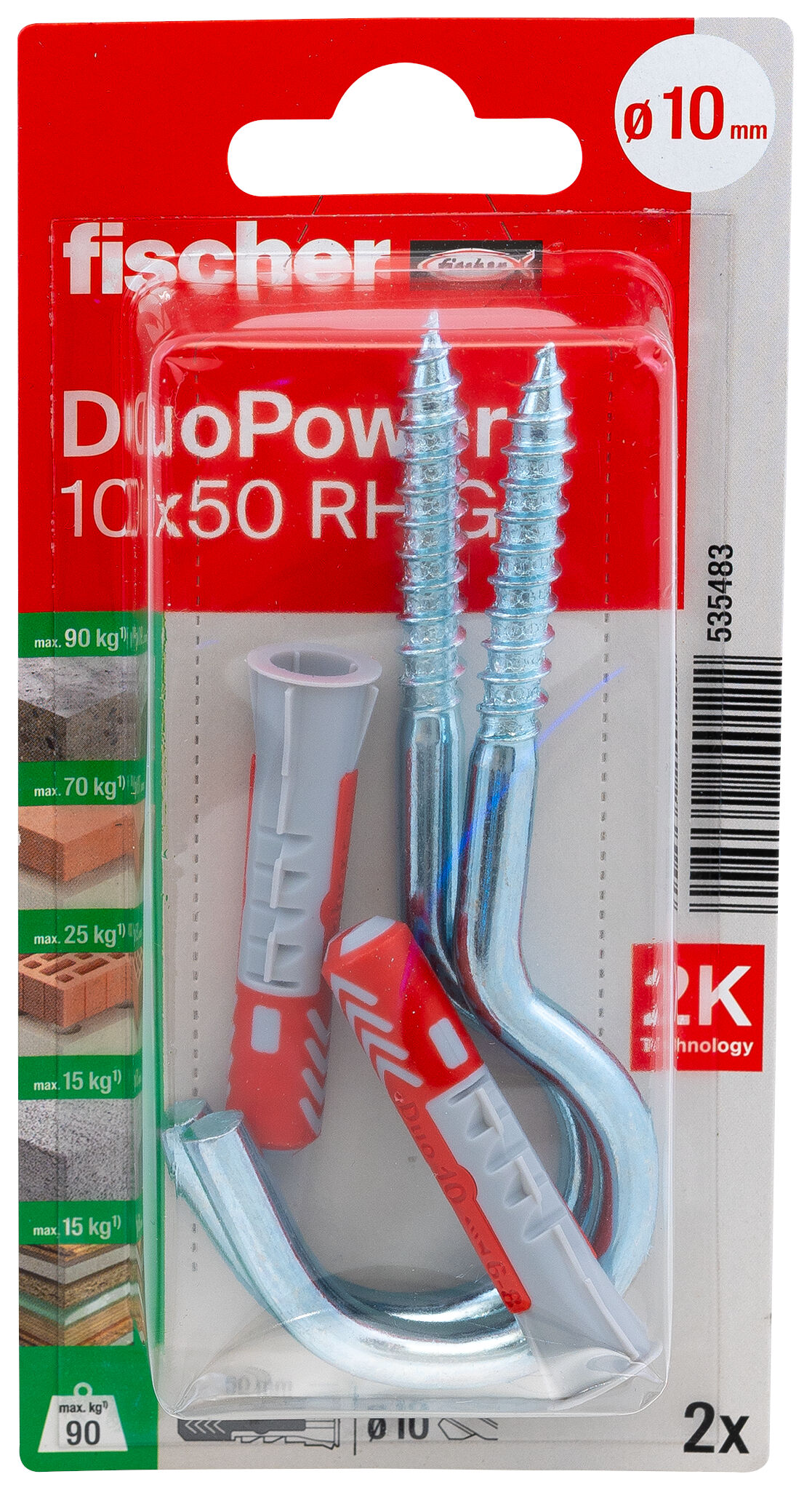 Packaging: "fischer DuoPower 10 x 50 RH G, 원형 헤드 후크"