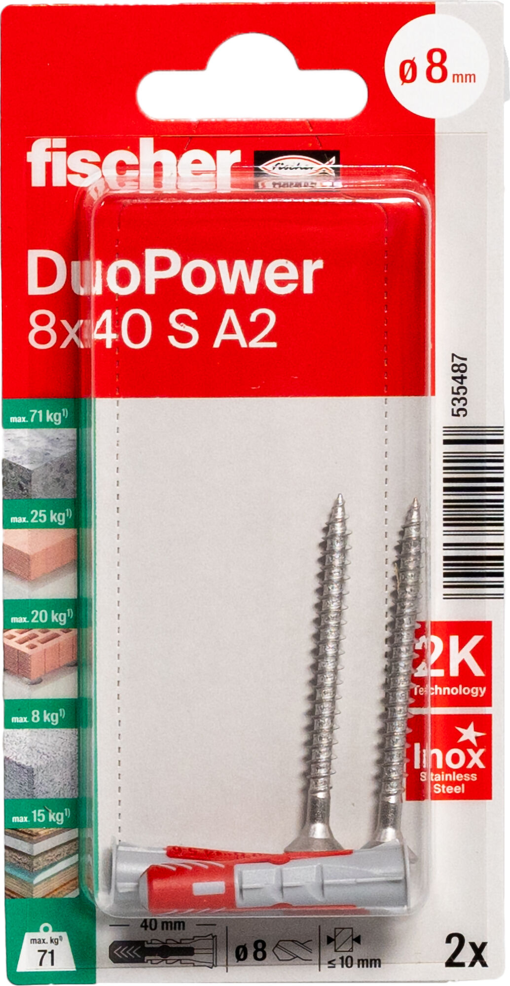 Fischer 25 Tasselli Duopower, 12 X 60 Mm, Per Muro Pieno, Mattone Forato, Cartongesso, 538243 - Foto 5