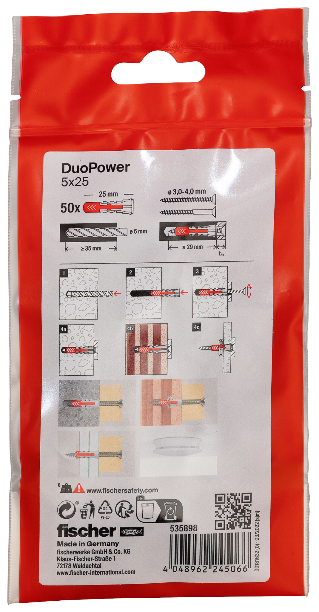 Packaging: "Cheville bi-matière DuoPower 5 x 25 sans vis"