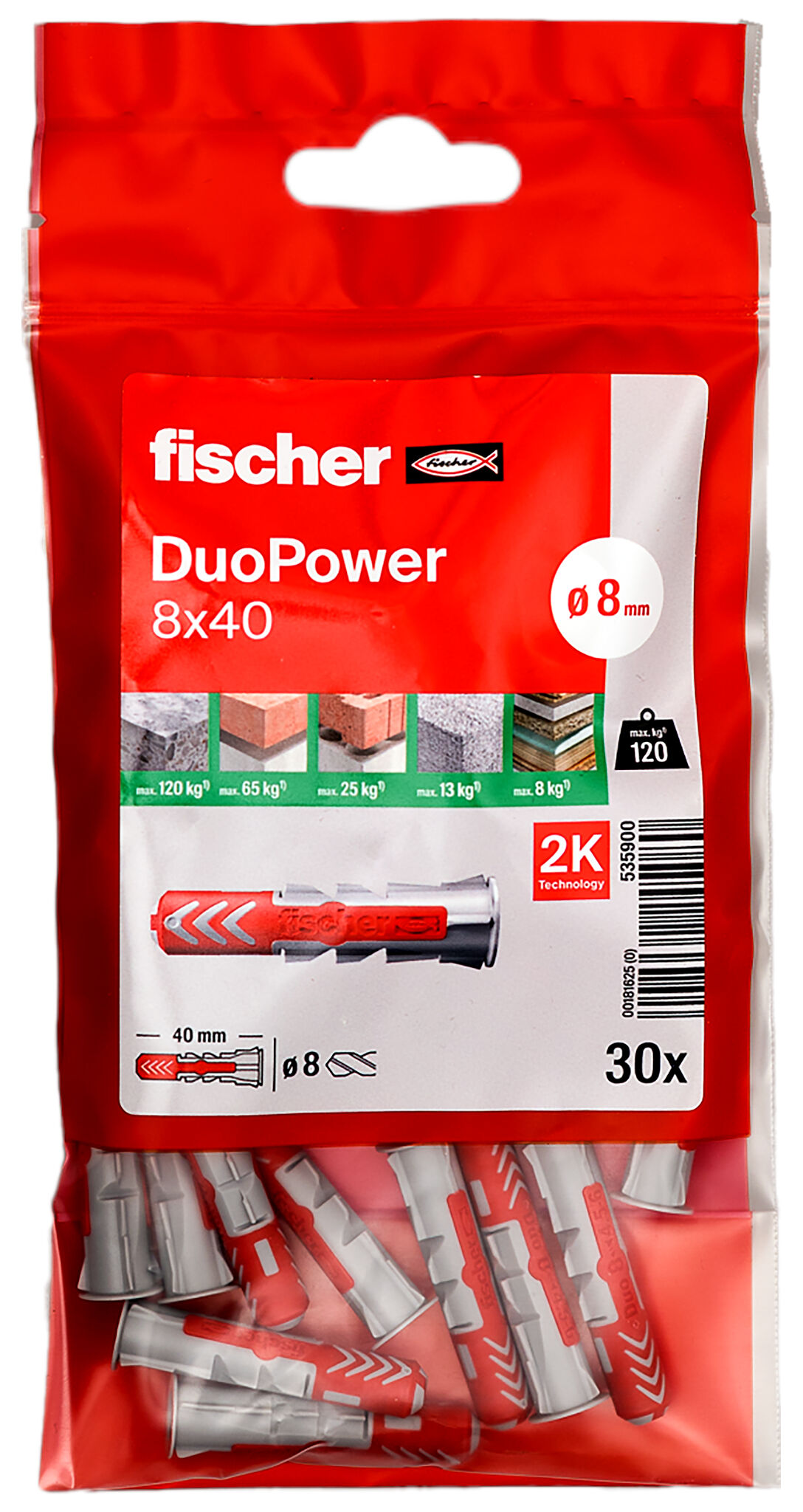Packaging: "Cheville bi-matière DuoPower 8 x 40 sans vis"