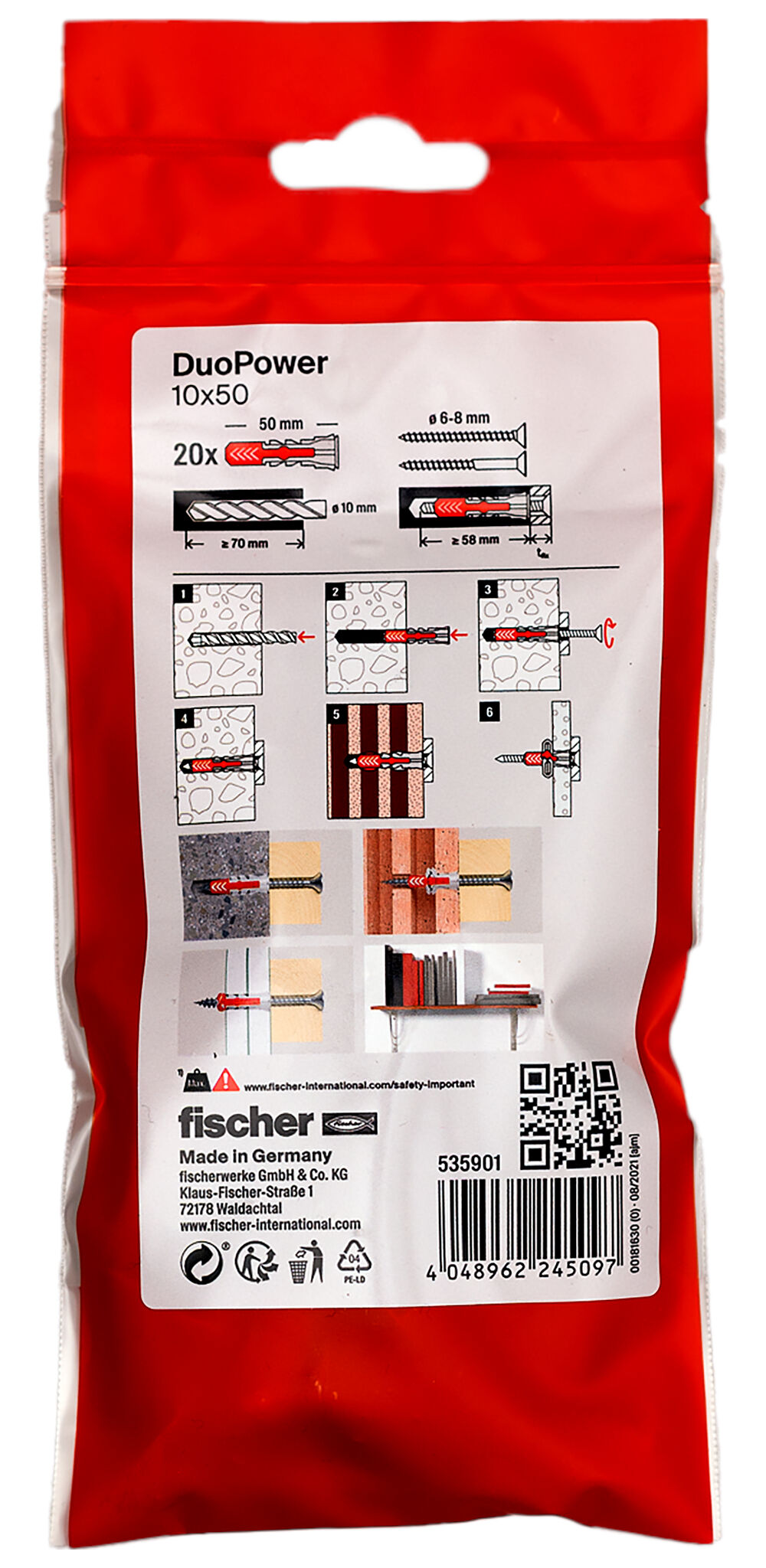 Packaging: "Cheville bi-matière DuoPower 10 x 50 sans vis"