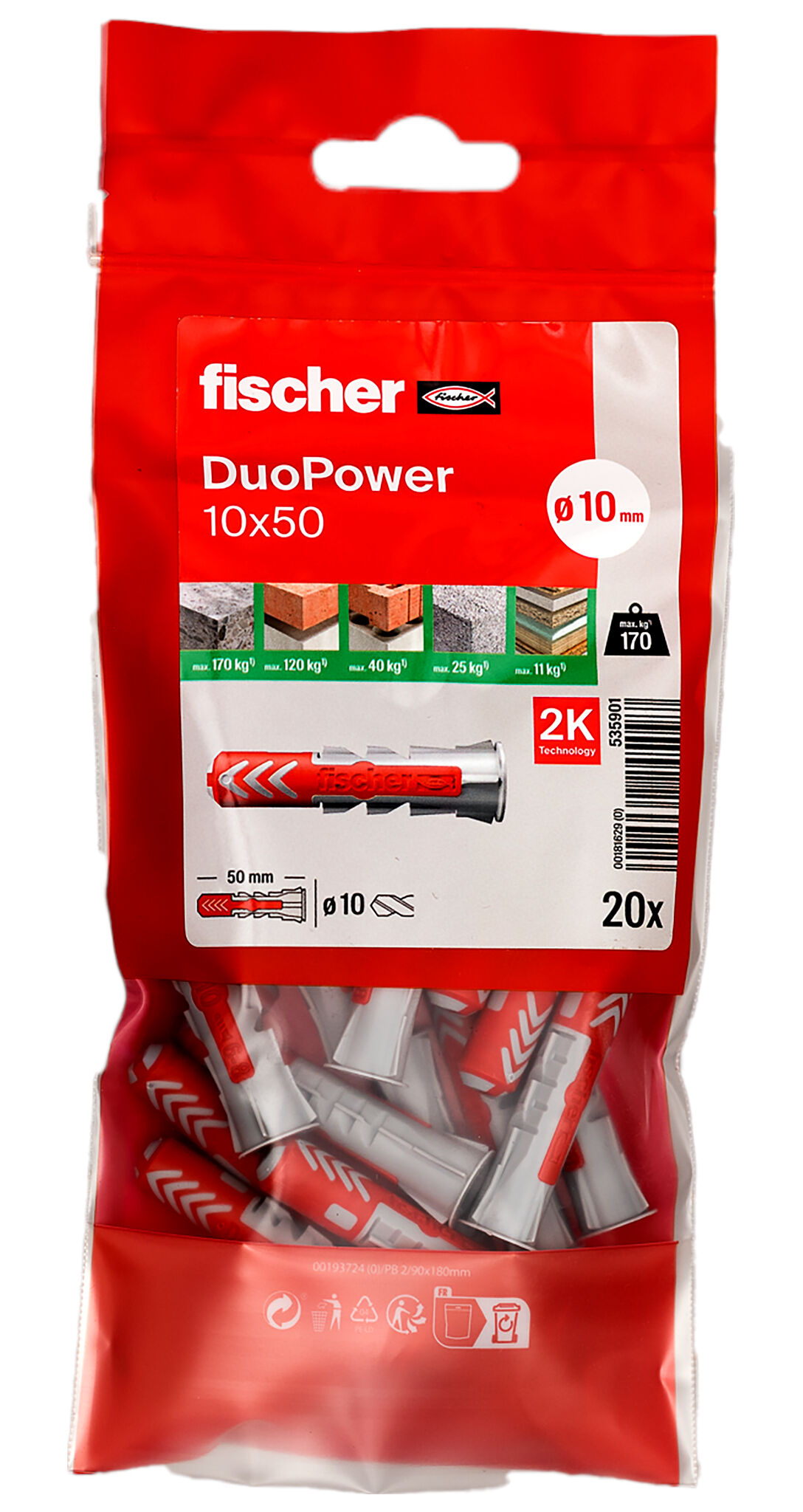 Packaging: "Cheville bi-matière DuoPower 10 x 50 sans vis"