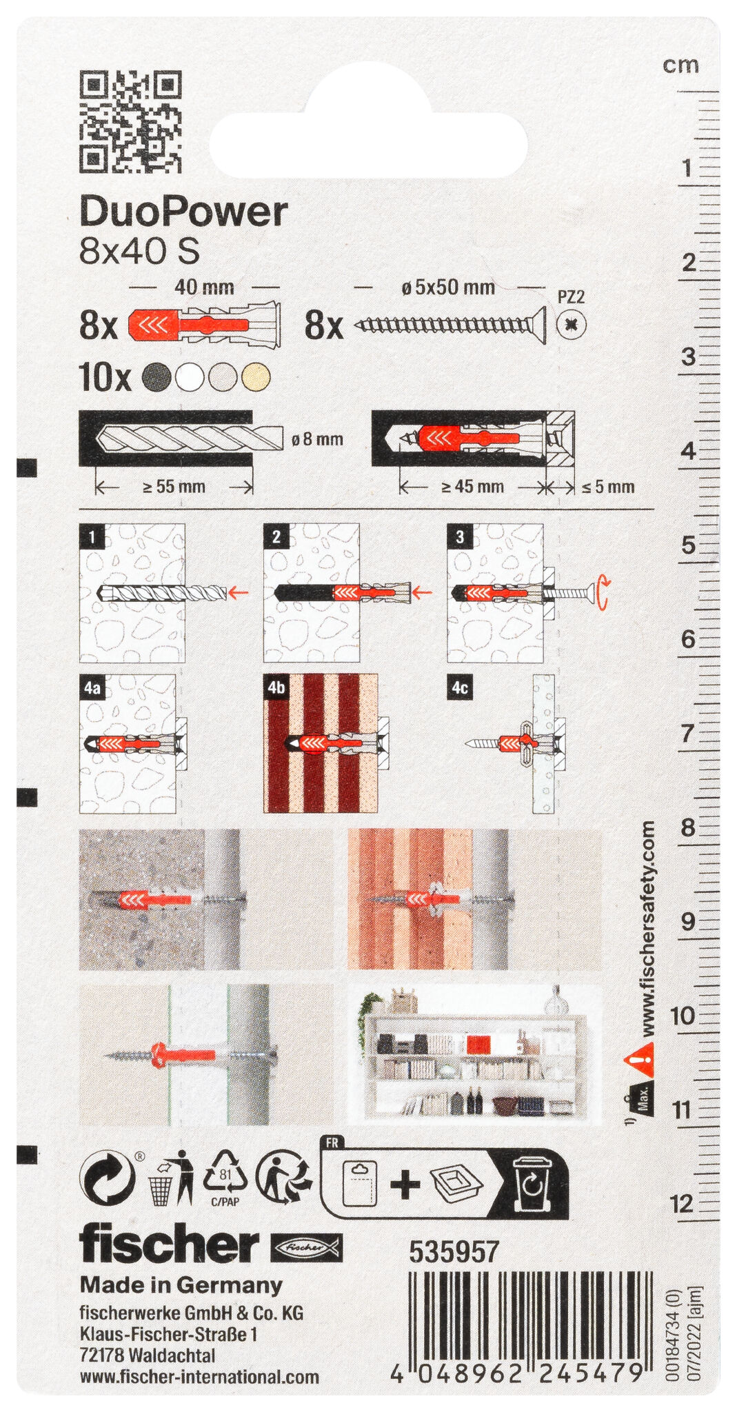 Packaging: "fischer DuoPower 8 x 40 RB"