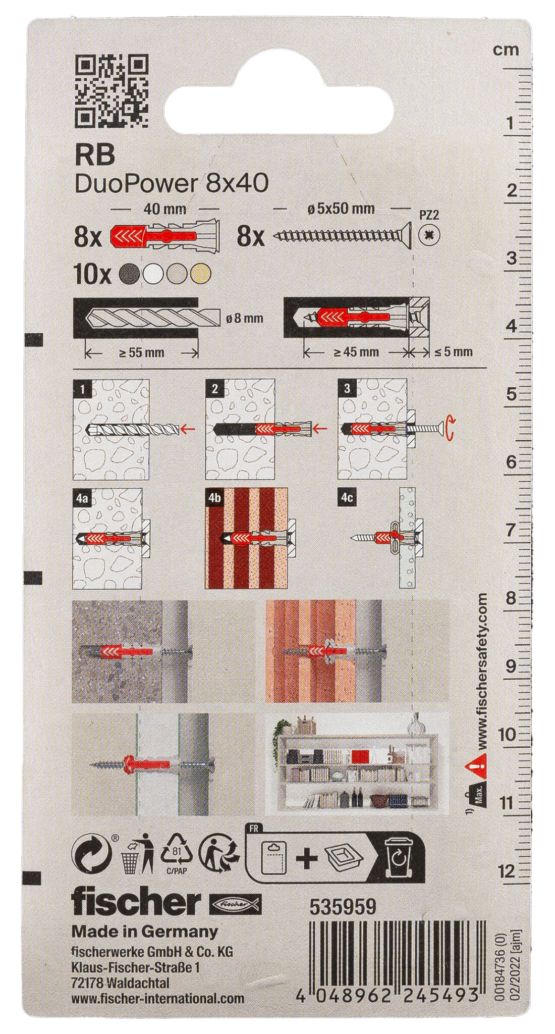 Packaging: "fischer Shelf fixing DuoPower 8 x 40"