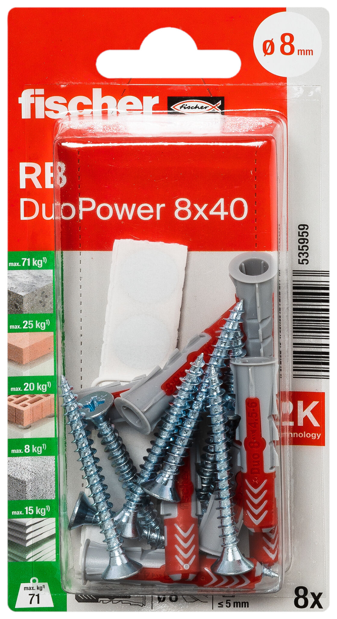 Packaging: "fischer Shelf fixing DuoPower 8 x 40"