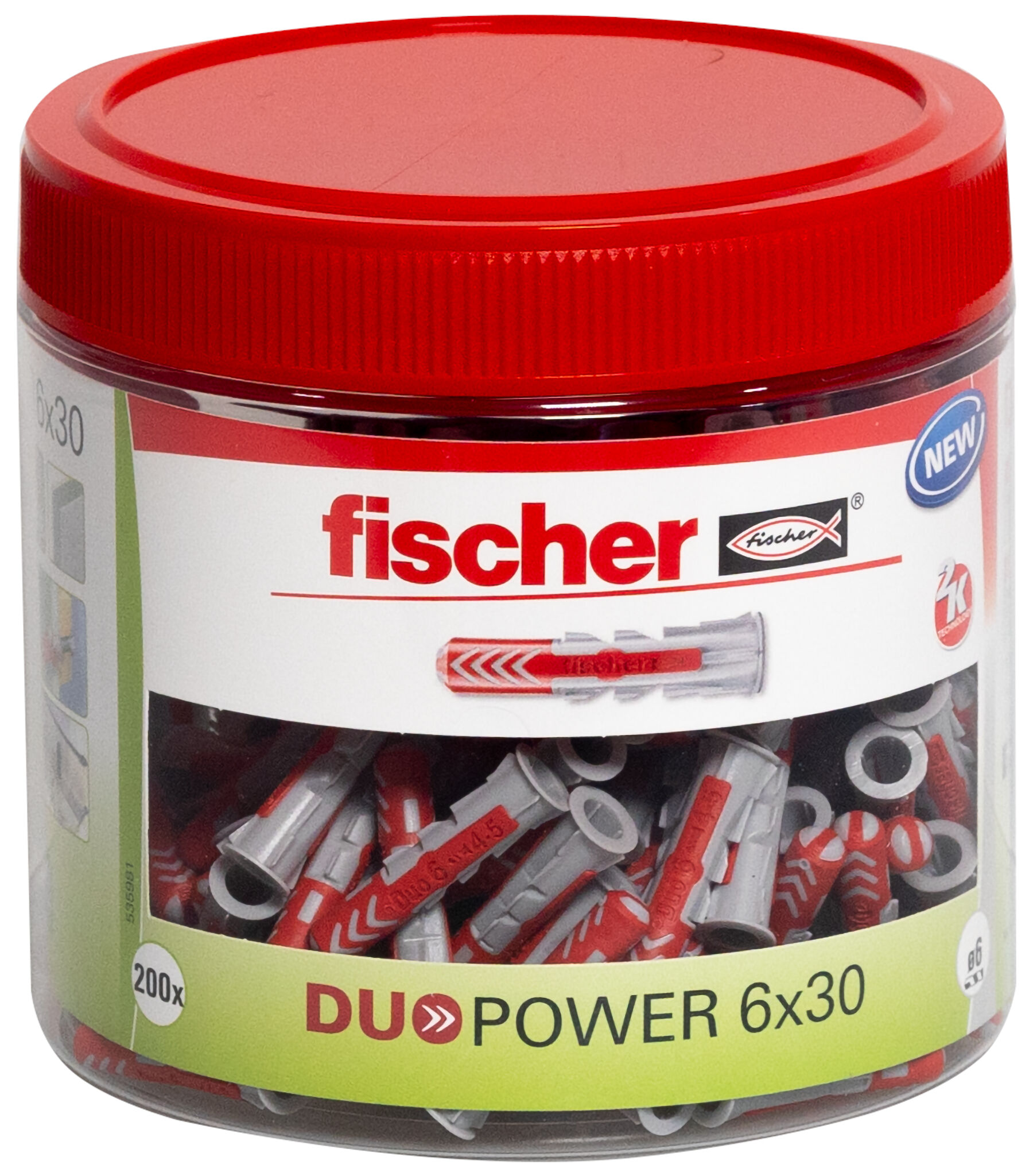 Packaging: "fischer DuoPower 6 x 30 round tin"