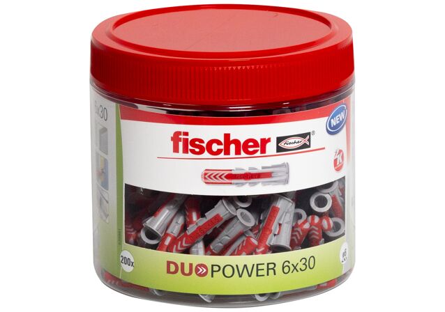 Packaging: "fischer DuoPower 6 x 30 round tin"