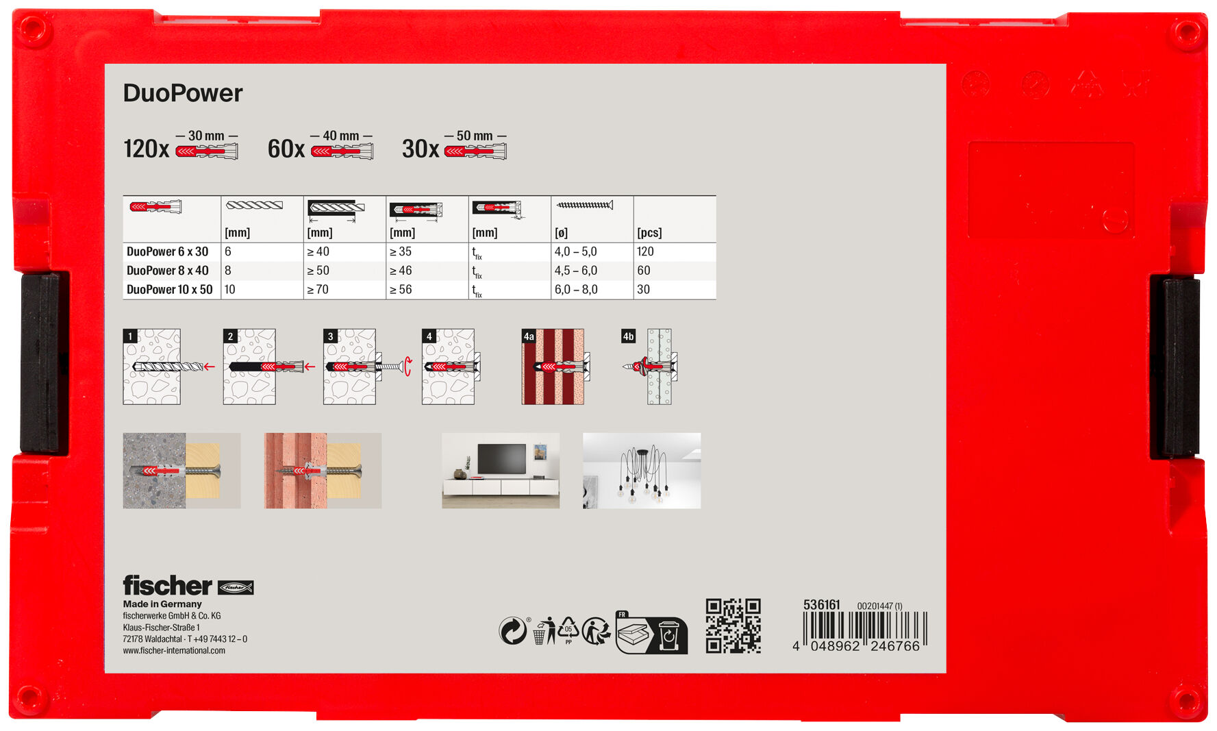 Packaging: "fischer FixTainer - Chevilles tous matériaux fischer DuoPower"