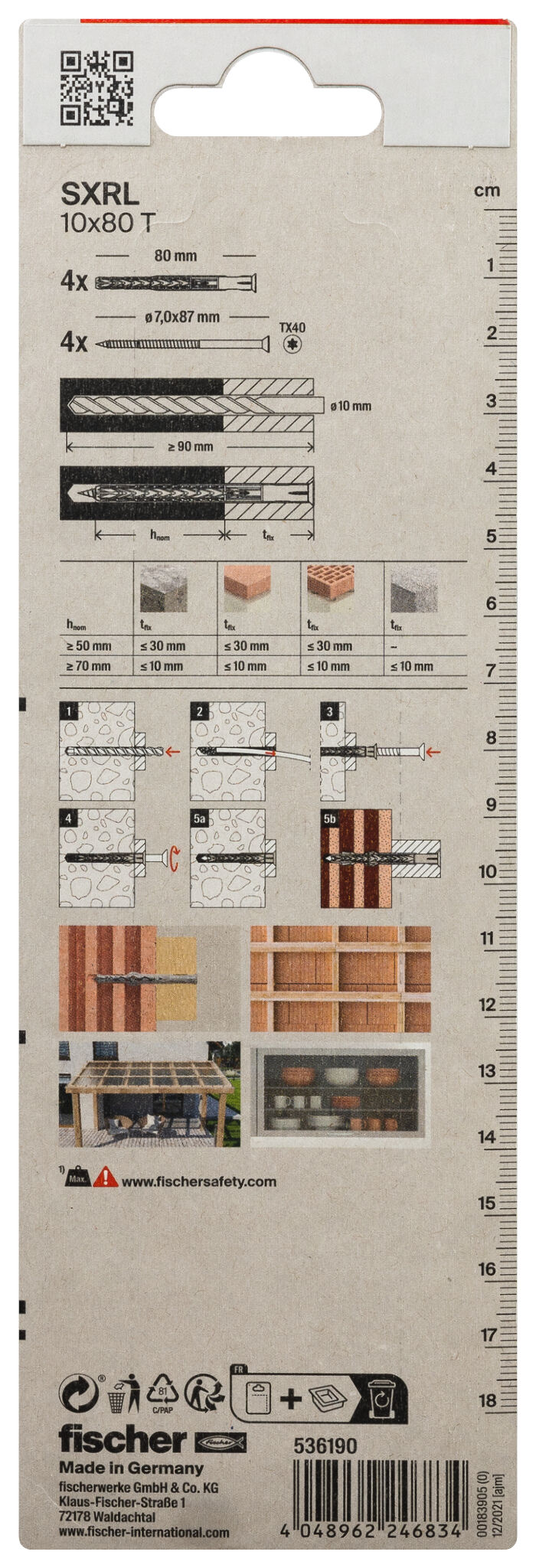 Packaging: "Фасадный дюбель fischer SXRL 10 x 80 Т с гальванически оцинкованным шурупом с потайной головкой"