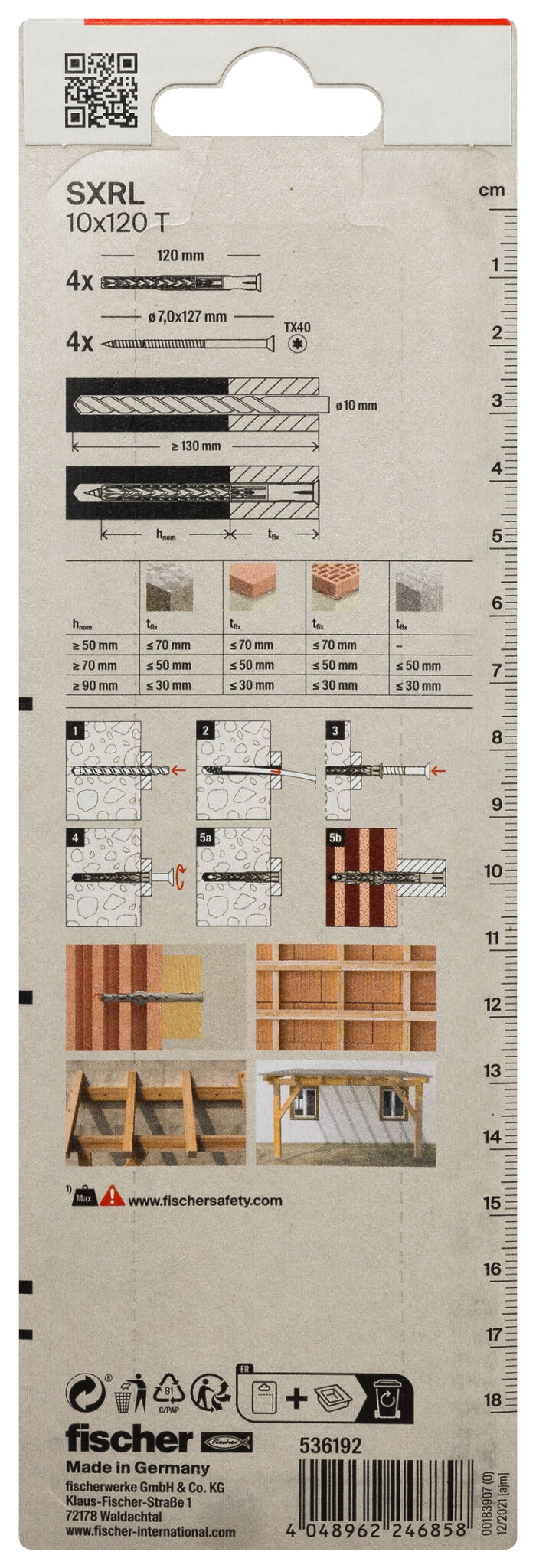 Packaging: "fischer Pitkäkarainen tulppa SXRL 10 x 120 T zinc-plated steel"