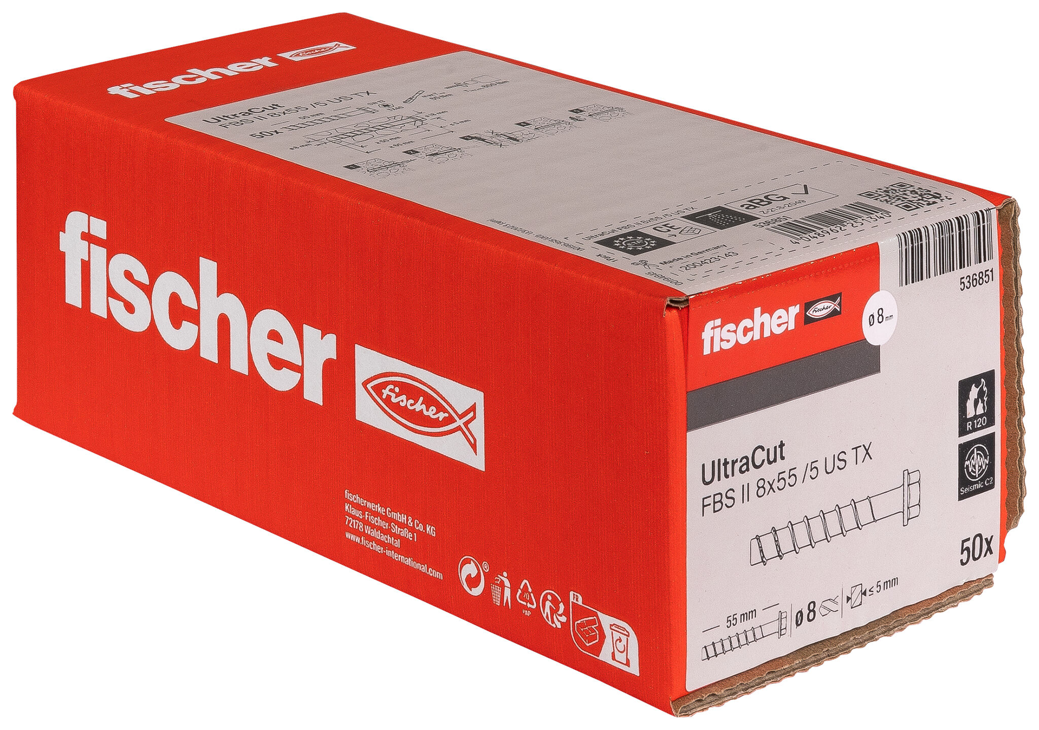 Packaging: "fischer UltraCut FBS II 8 x 55 5/- US TX"