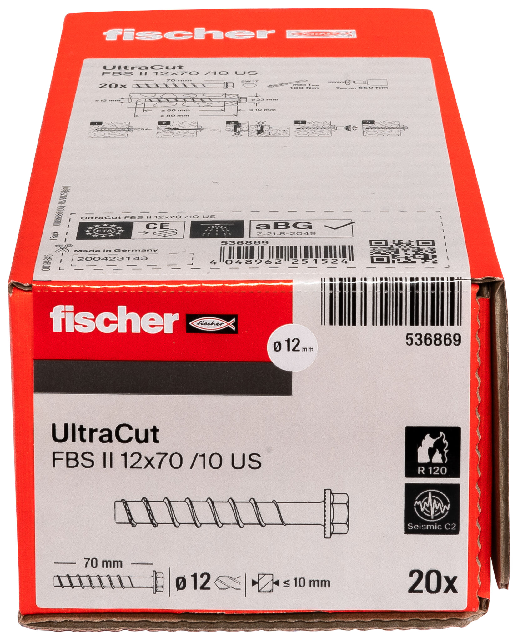 Packaging: "fischer UltraCut FBS II 12 x 70 10/-/- US"
