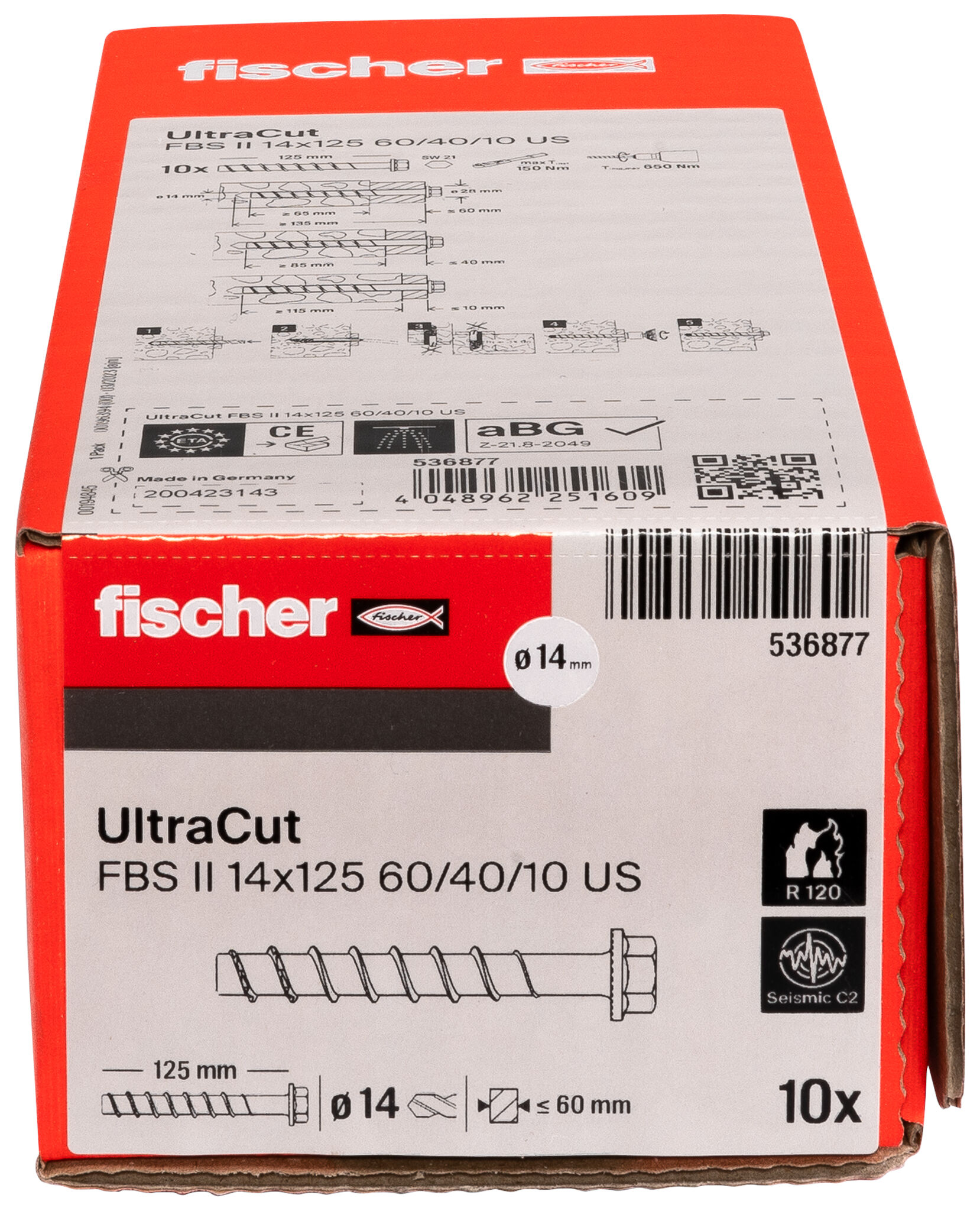 Packaging: "fischer UltraCut FBS II 14 x 125 60/40/10 US"
