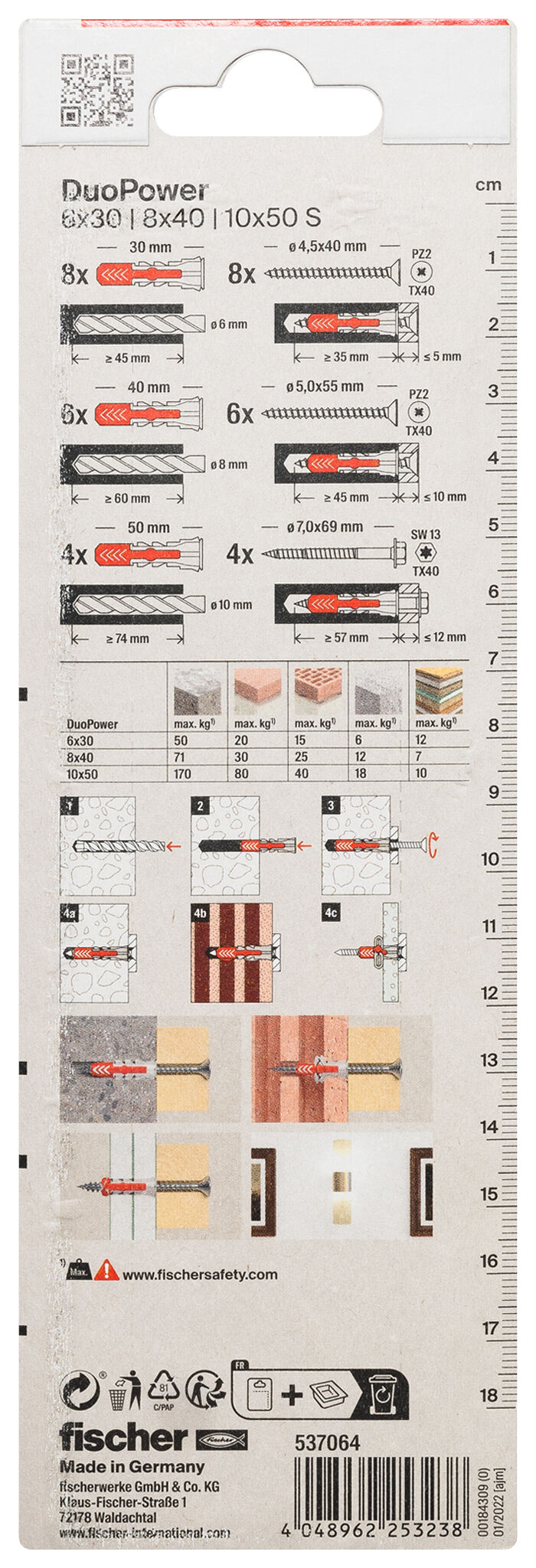 Verpackung: "fischer DuoPower 6 / 8 / 10 S"