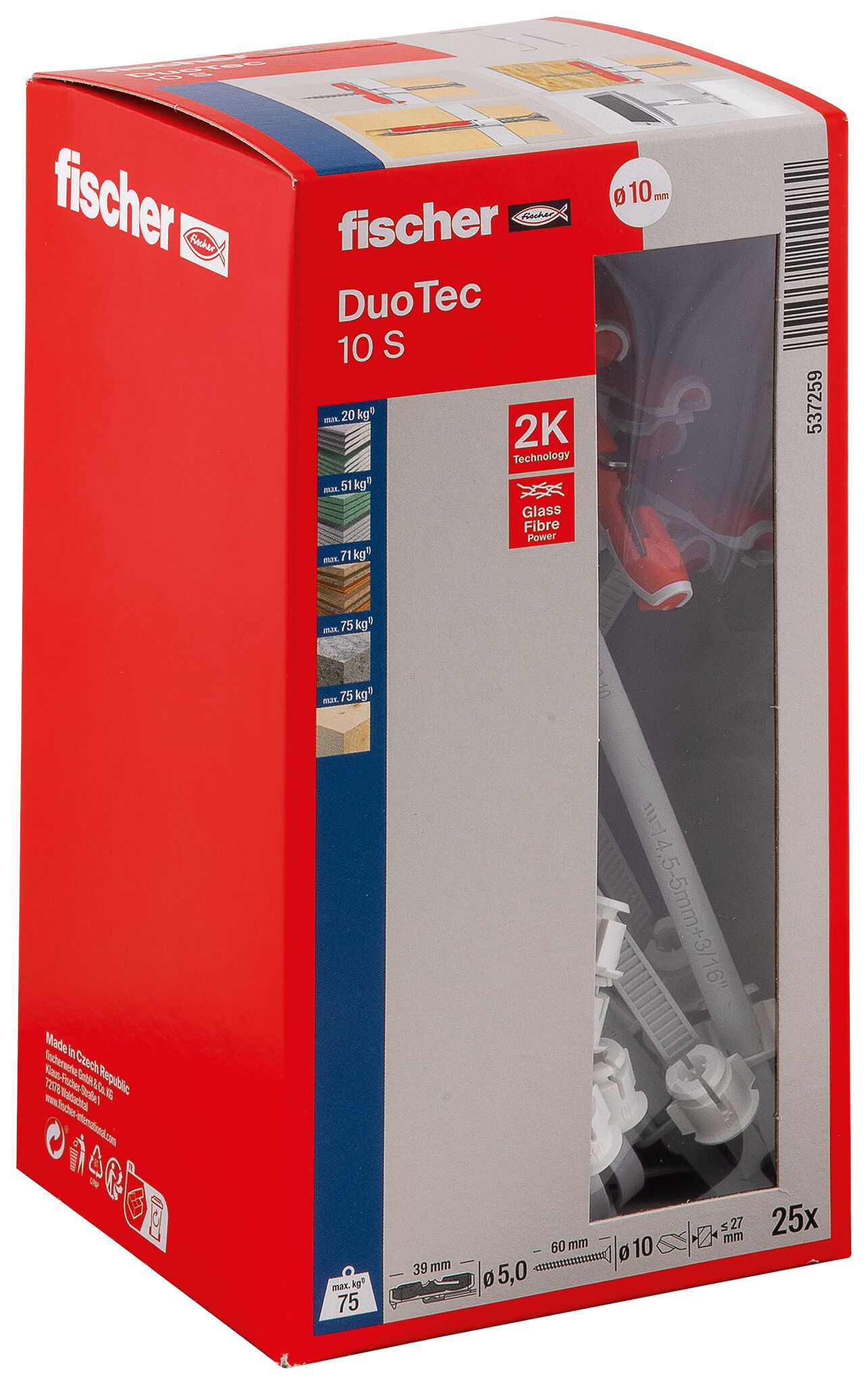 Packaging: "fischer DuoTec 10 S with countersunk screw"