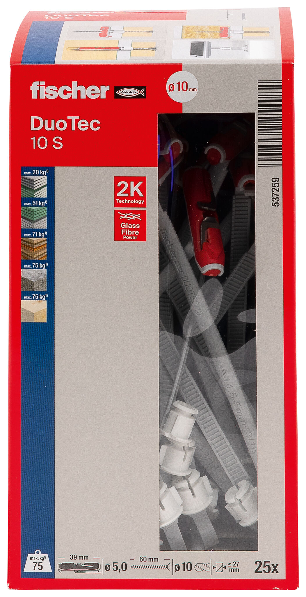 Packaging: "fischer DuoTec 10 S with countersunk screw"