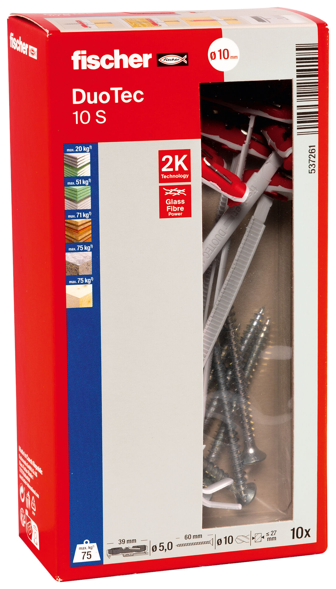 Packaging: "fischer DuoTec 10 S with countersunk screw"