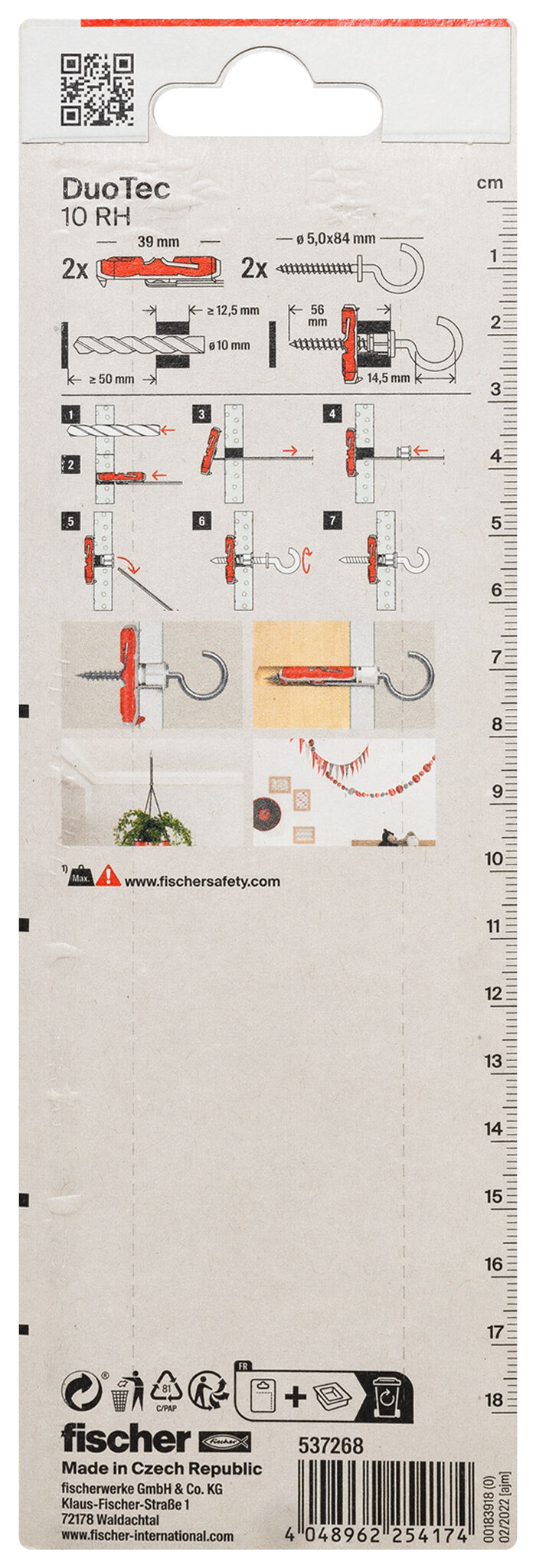Packaging: "fischer DuoTec 10 RH round hook"