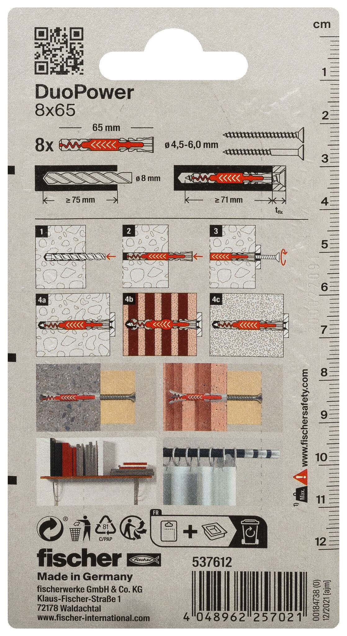 Verpackung: "fischer DuoPower 8 x 65"