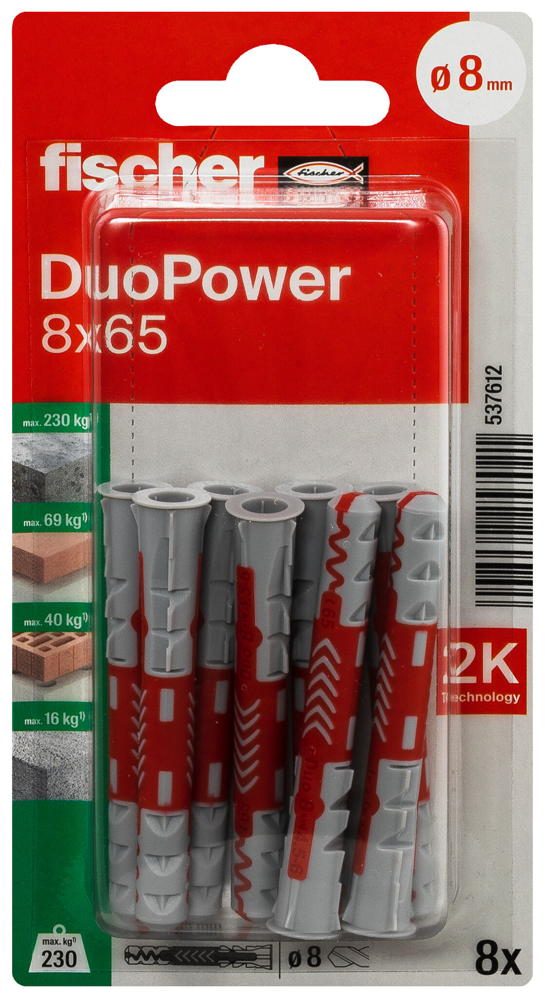 Verpackung: "fischer DuoPower 8 x 65"