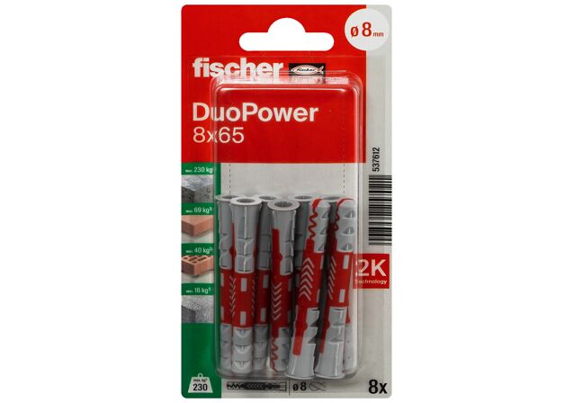 Verpackung: "fischer DuoPower 8 x 65"