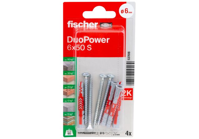 Verpackung: "fischer DuoPower 6 x 50 S mit Schraube"