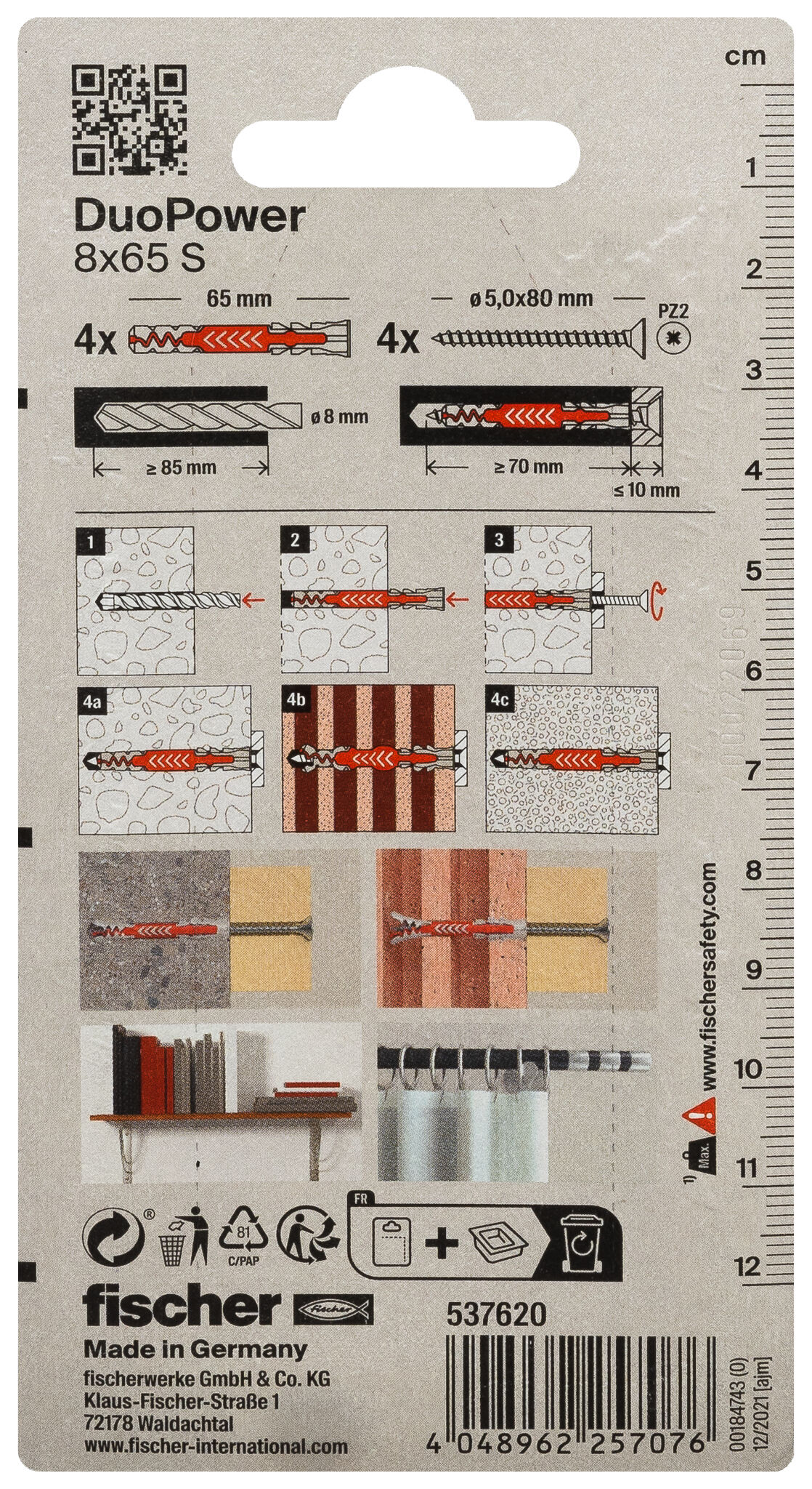 Verpackung: "fischer DuoPower 8 x 65 S mit Schraube"