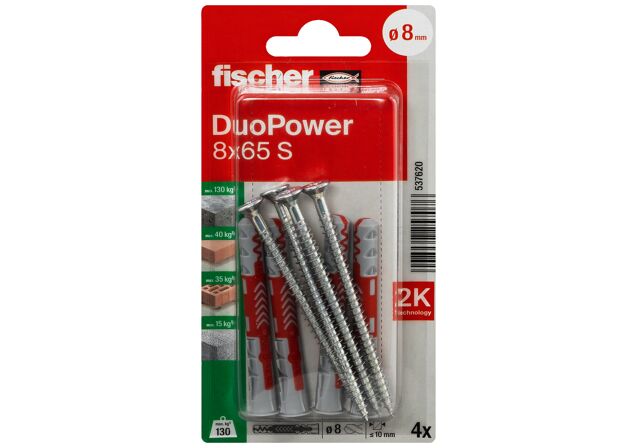 Verpackung: "fischer DuoPower 8 x 65 S mit Schraube"